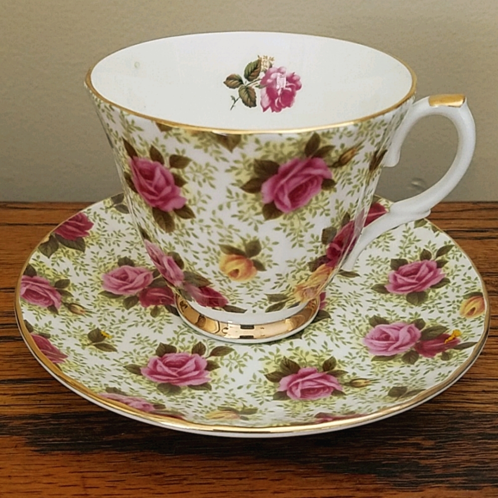 Pink Roses Chintz Tea Cup Saucer Vintage china.